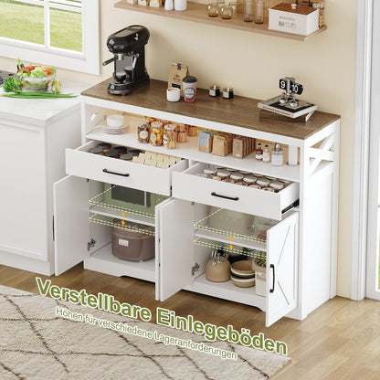 Weißes Sideboard mit 2 Schubladen & 4 Türen – Küchenschrank 140x40x105cm