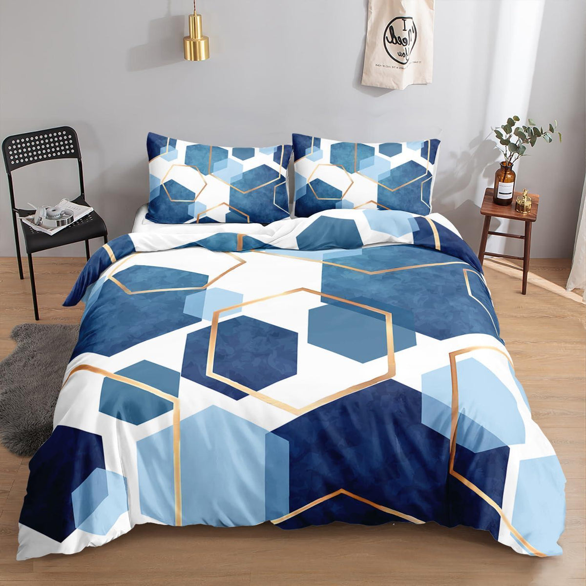 Blaues Geometrie Bettwäsche-Set 200x200 cm – Modernes Design