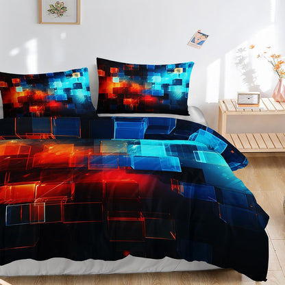 Moderne Geometrische Bettwäsche 200x200 cm Schwarz Rot Blau