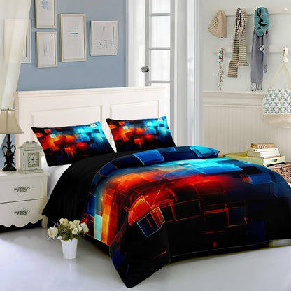 Moderne Geometrische Bettwäsche 200x200 cm Schwarz Rot Blau