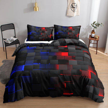 Würfel 3D Bettwäsche-Set 200x200 cm Schwarz Rot Blau