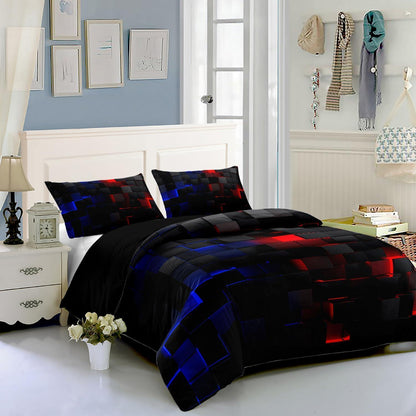 Würfel 3D Bettwäsche-Set 200x200 cm Schwarz Rot Blau