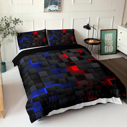 Würfel 3D Bettwäsche-Set 200x200 cm Schwarz Rot Blau