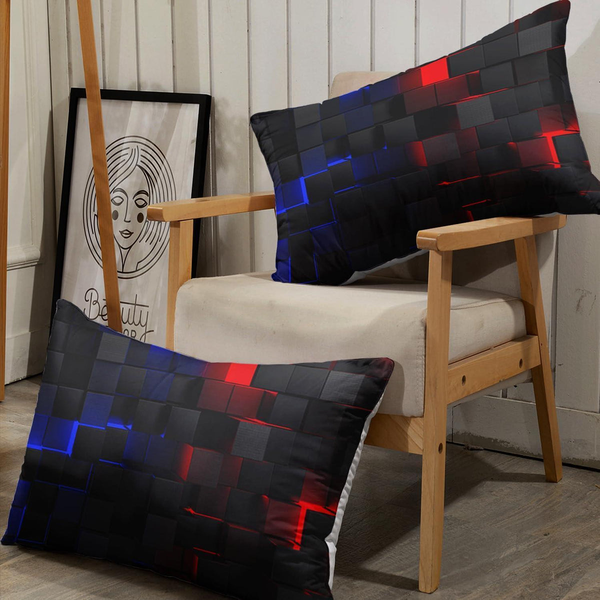 Würfel 3D Bettwäsche-Set 200x200 cm Schwarz Rot Blau