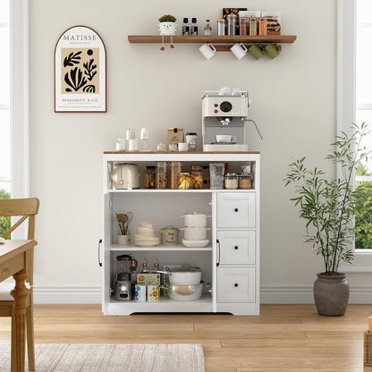 Sideboard mit 3 Schubladen & 2 Türen – Weiß, 100x40x105cm