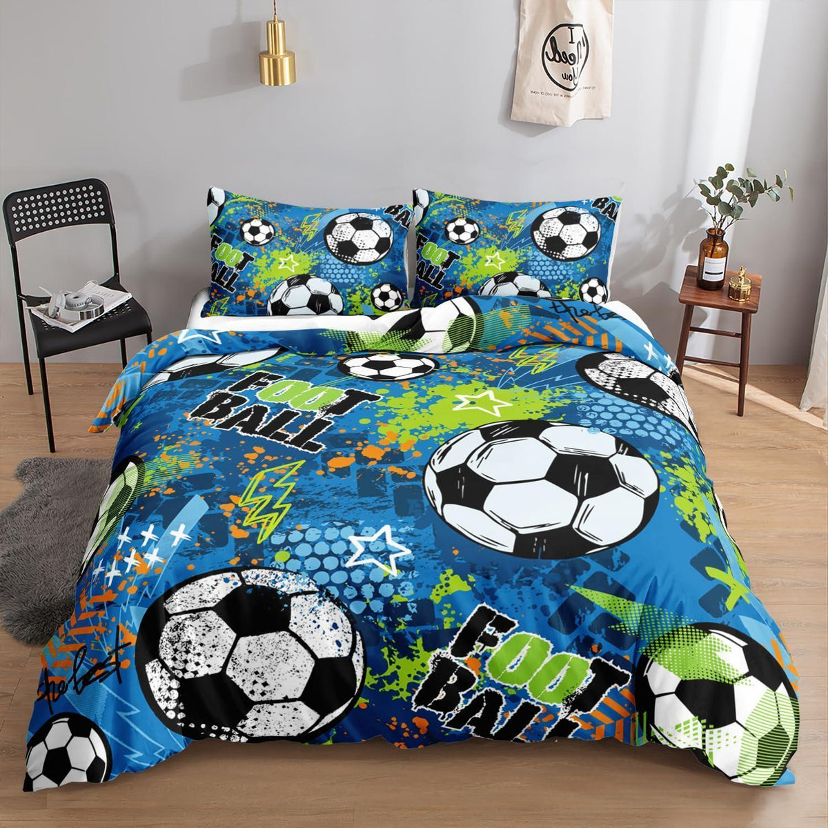 Fußball Bettwäsche Set 200x200 cm Blau