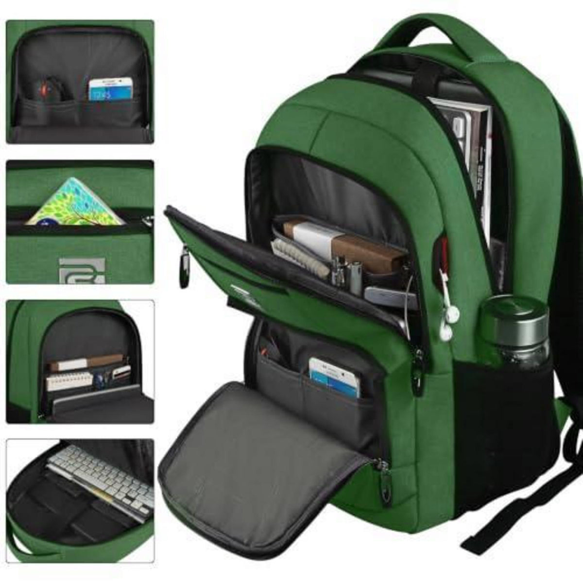 18 Zoll Laptop Rucksack Herren – Schulrucksack Militärgrün mit Gepäckgurt