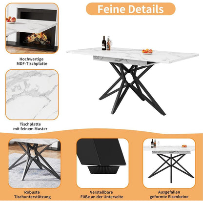 Ausziehbarer Esstisch Sternförmig Schwarz Weiß 120-160x80 cm