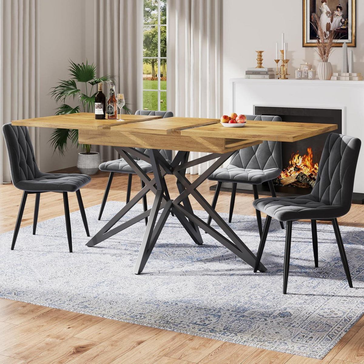Ausziehbarer Esstisch Sternförmig Schwarz-Walnuss 120-160x80 cm