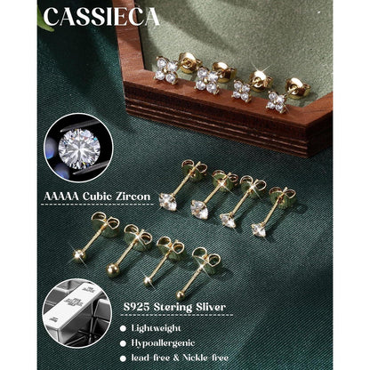 Silber Ohrstecker Damen Set 925 mit Zirkonia – 6 Paar