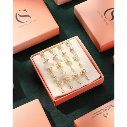 Silber Ohrstecker Damen Set 925 mit Zirkonia – 6 Paar