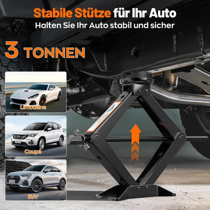 3T Scherenwagenheber Set mit Reifenwechsel-Werkzeug