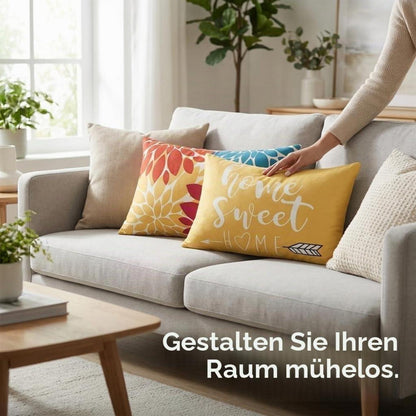 2x Kissenbezug 30x50 Blumenmuster Rot Orange Grau Petrol