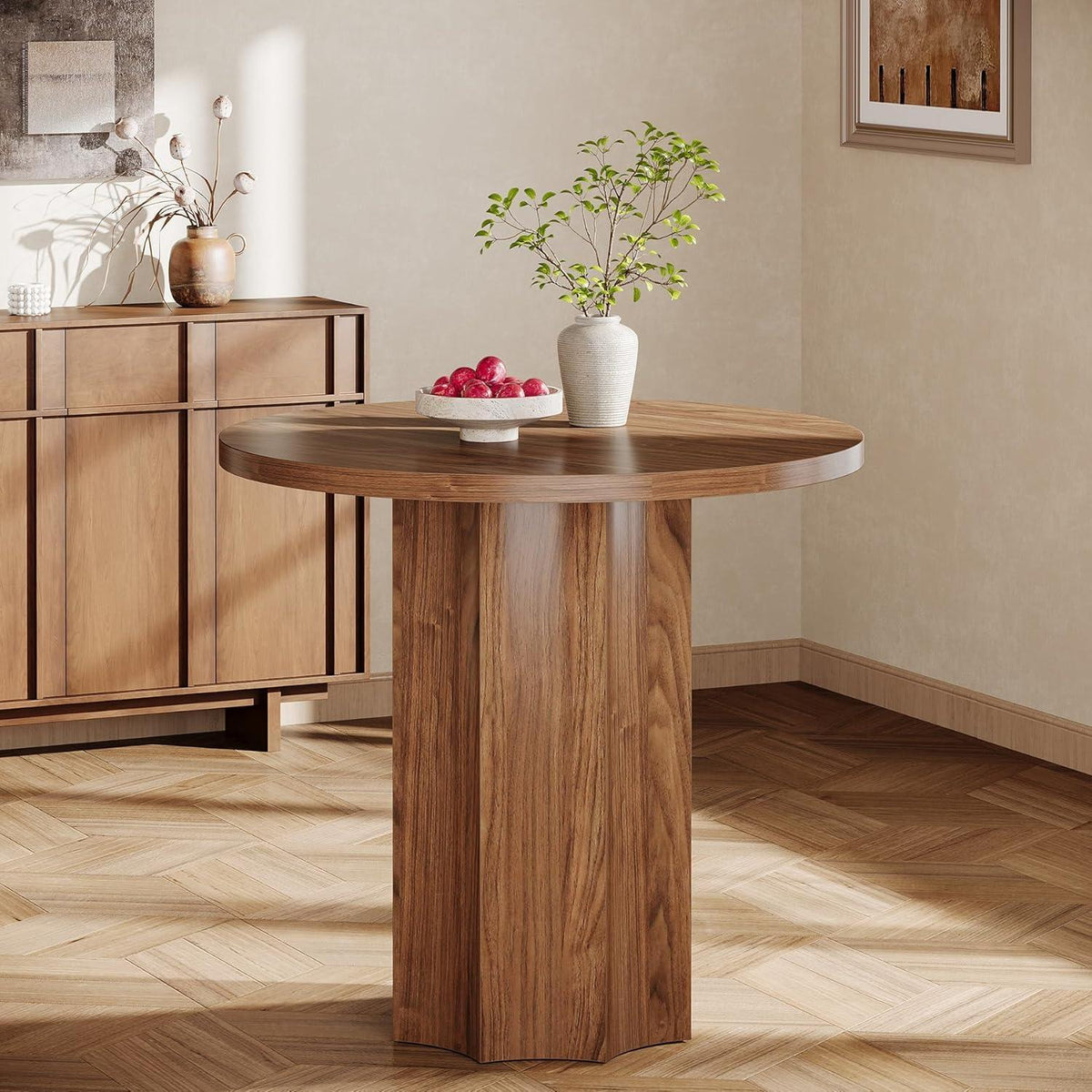 Runder Esstisch für 2 Personen | 80cm Küchentisch Holzfuß Rustic Braun