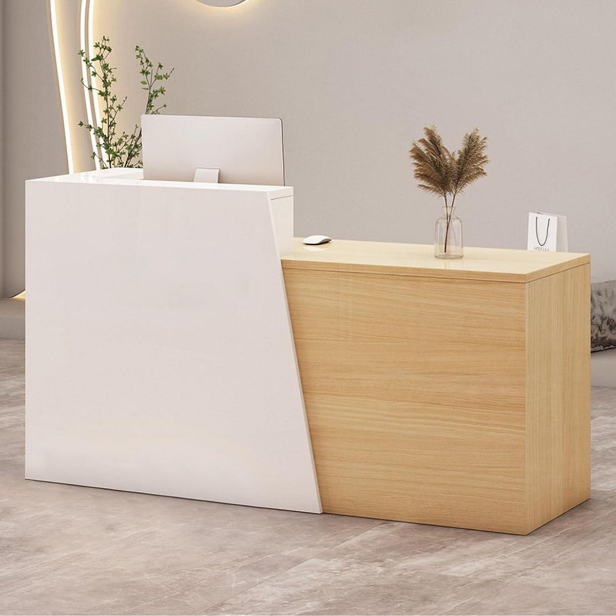 Empfangstheke mit Schublade – Weiß & Holz, 220cm