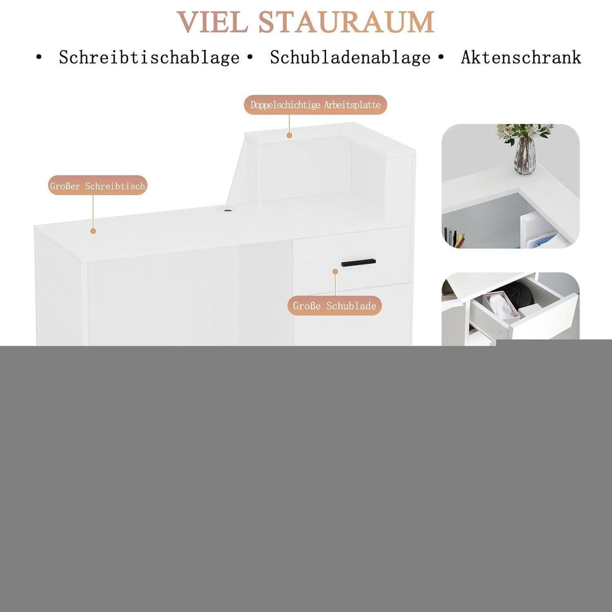 Empfangstheke mit Schublade – Weiß & Orange, 220cm