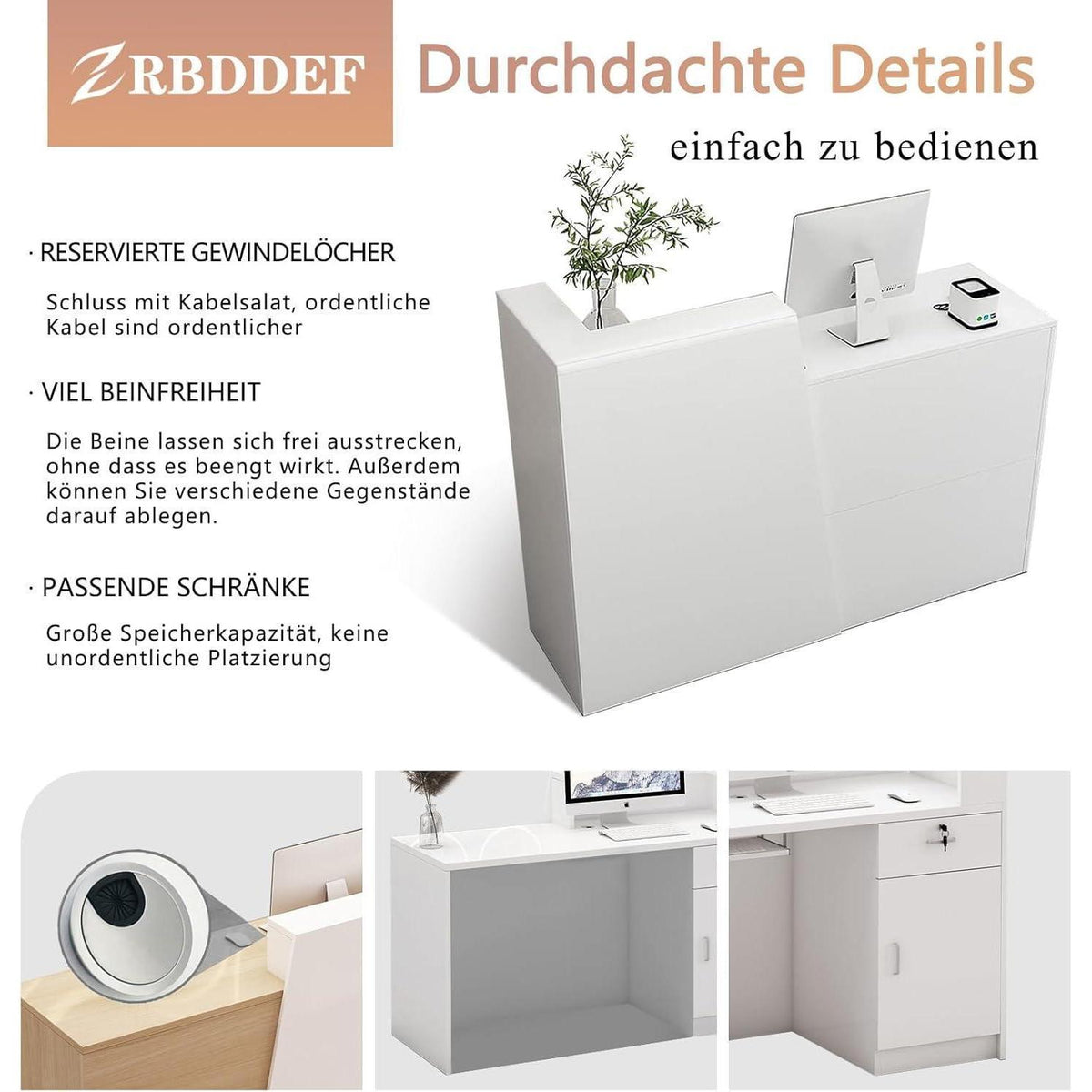 Empfangstheke mit Schublade – Weiß & Orange, 230cm