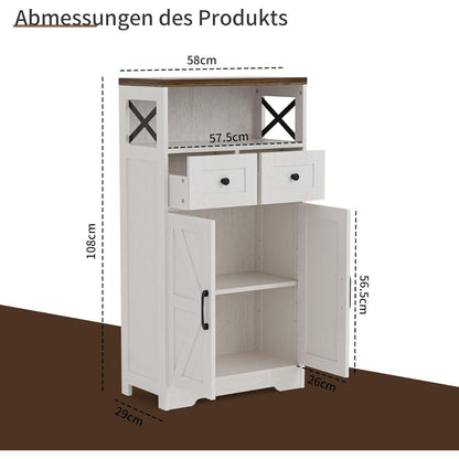 Weißes Sideboard mit Schubladen & Regal – Küchenschrank 58x29x108cm