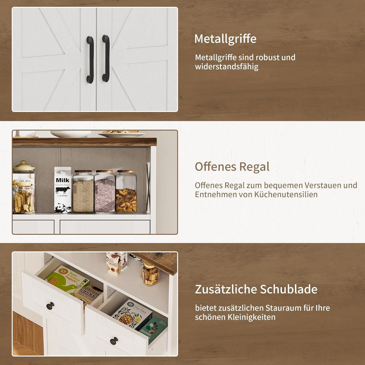 Weißes Sideboard mit Schubladen & Regal – Küchenschrank 58x29x108cm