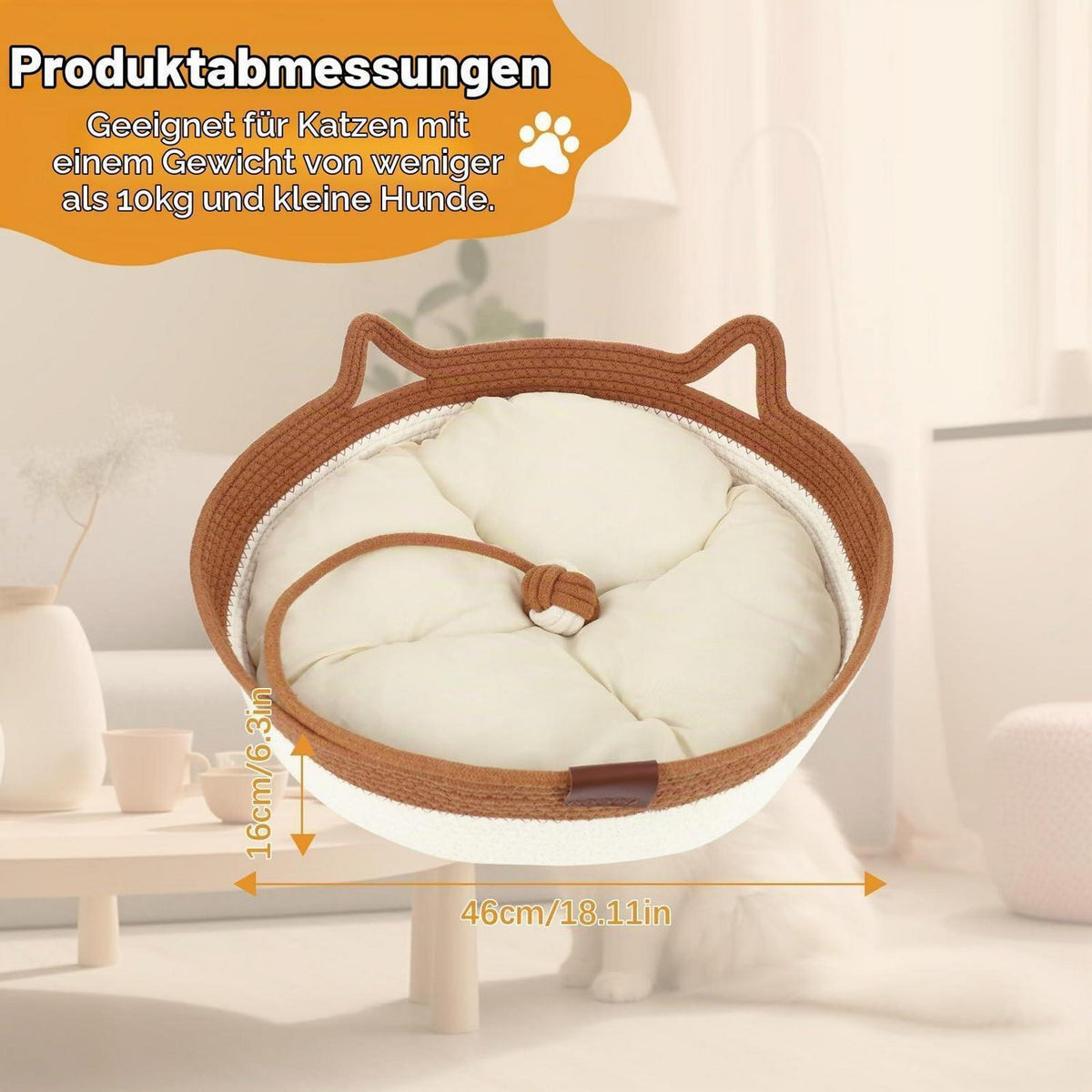 Katzenbett Baumwollseil mit Kissen – Groß & Modern