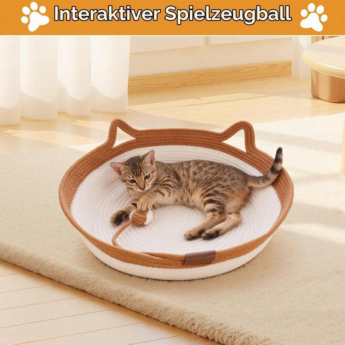 Katzenbett Baumwollseil mit Kissen – Groß & Modern