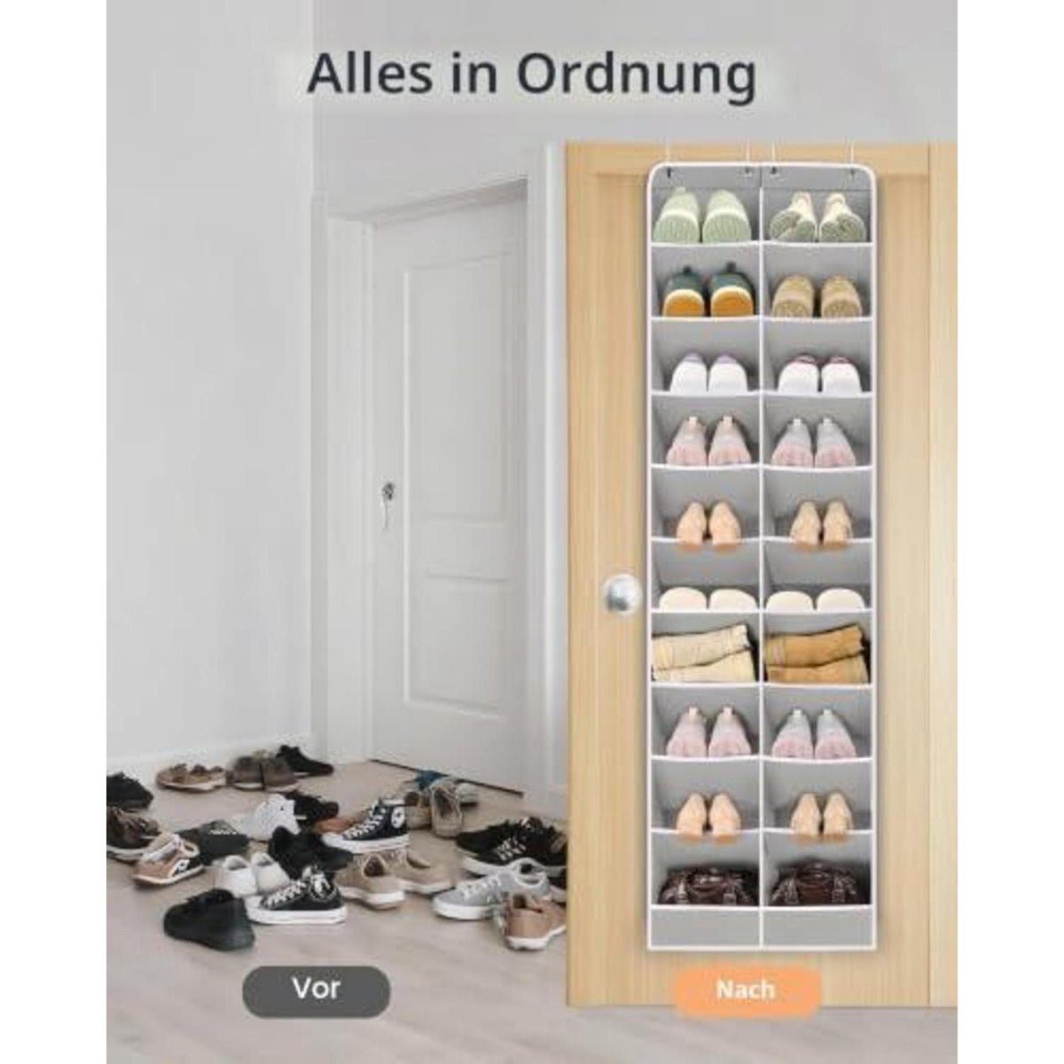 Tür-Schuhregal Organizer für 24-32 Paar Schuhe, Grau