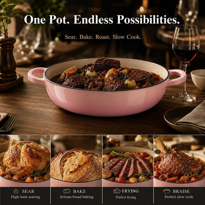 Gusseisen Dutch Oven Rosa | 5,7L Brotbacktopf mit Zubehör