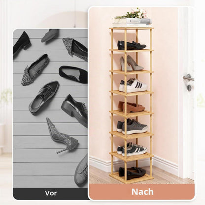 Bambus Schuhregal 8 Etagen – Vertikaler Schuh-Organizer für kleine Räume