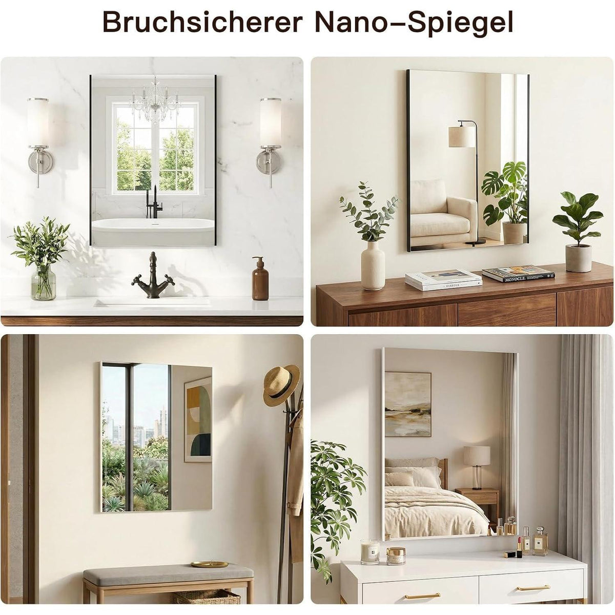 Badezimmerspiegel 60x80 cm Schwarz – Anti-Beschlag & Rostfrei