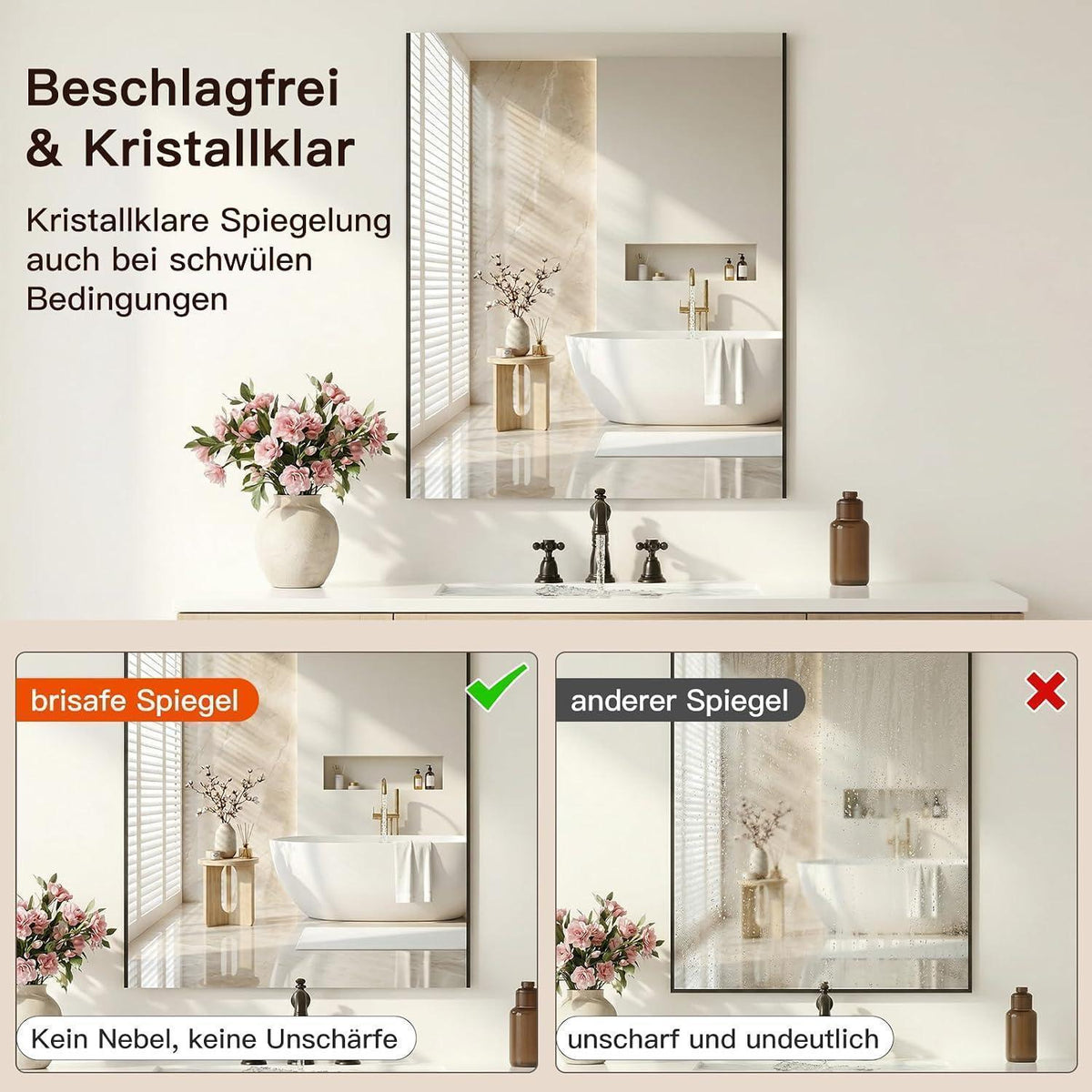 Anti-Beschlag Badezimmerspiegel 50x70 cm Rechteckig Weiß