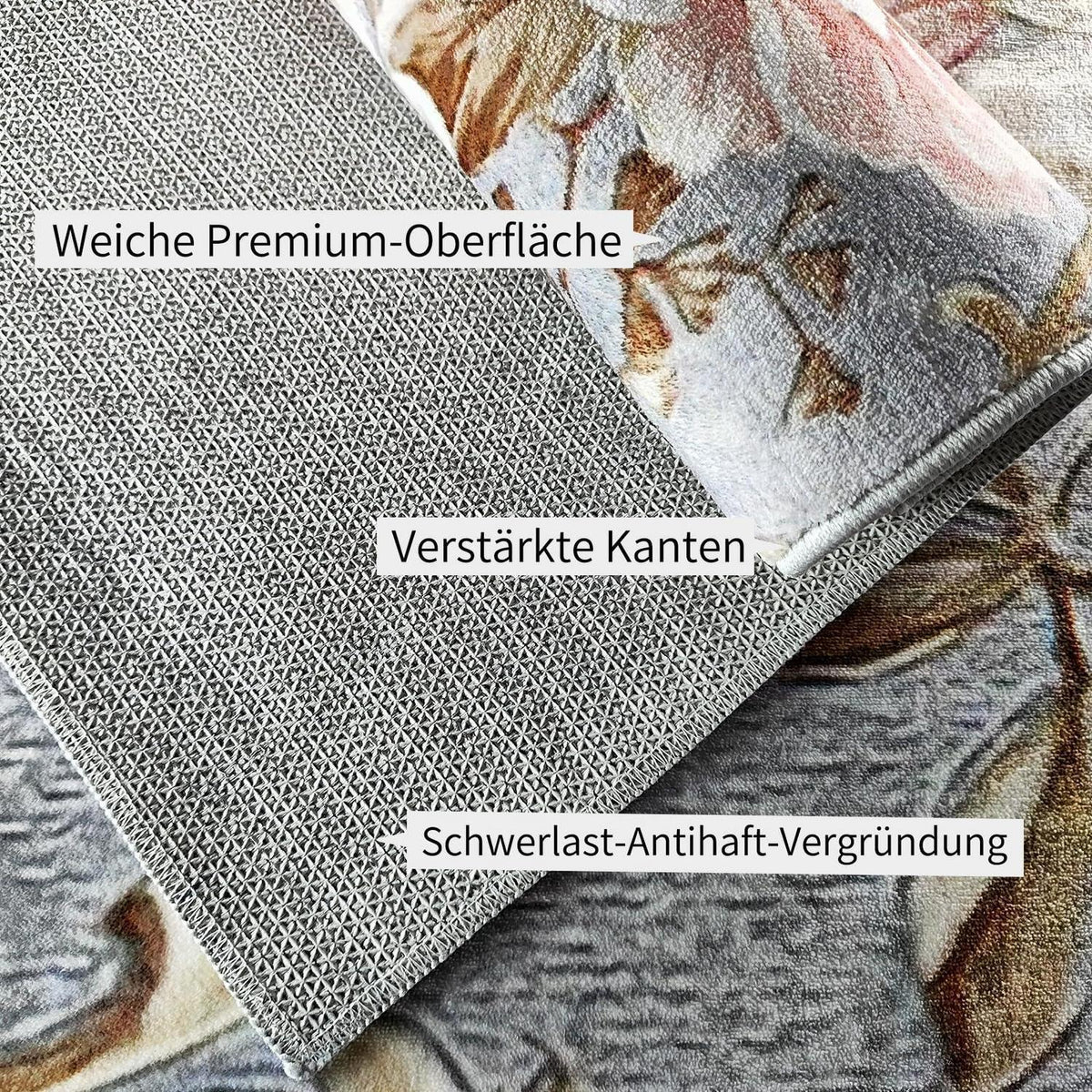 Waschbarer Kurzflor Teppich Vintage Blumen Grau-Rosa 140x210 cm