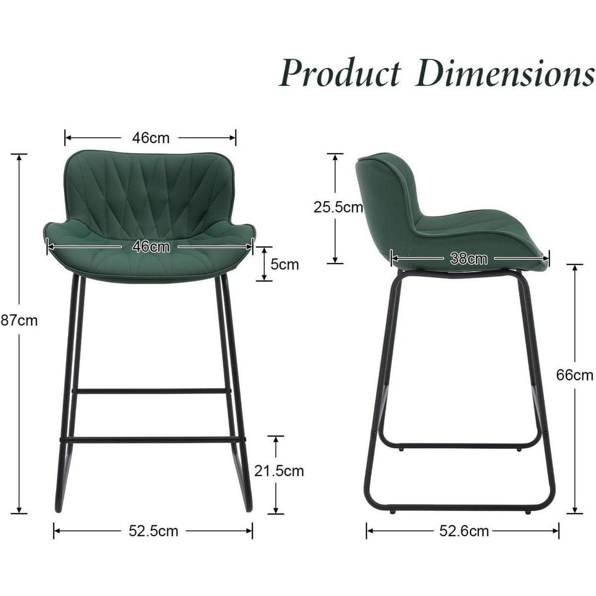 Moderner Barhocker 4er Set mit Steppdesign, Grün