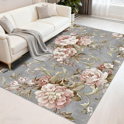 Vintage Teppich Rosa Grau 160x230 cm – Waschbar & Rutschfest