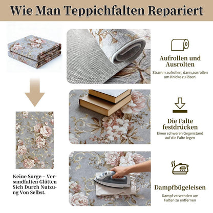Vintage Teppich Rosa Grau 160x230 cm – Waschbar & Rutschfest