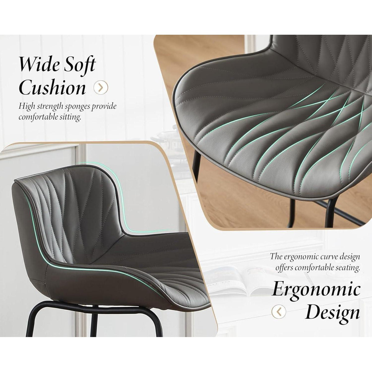Moderner Barhocker 2er Set Grau – Komfortabler Steppdesign Stuhl