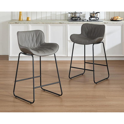 Moderner Barhocker 2er Set Grau – Komfortabler Steppdesign Stuhl