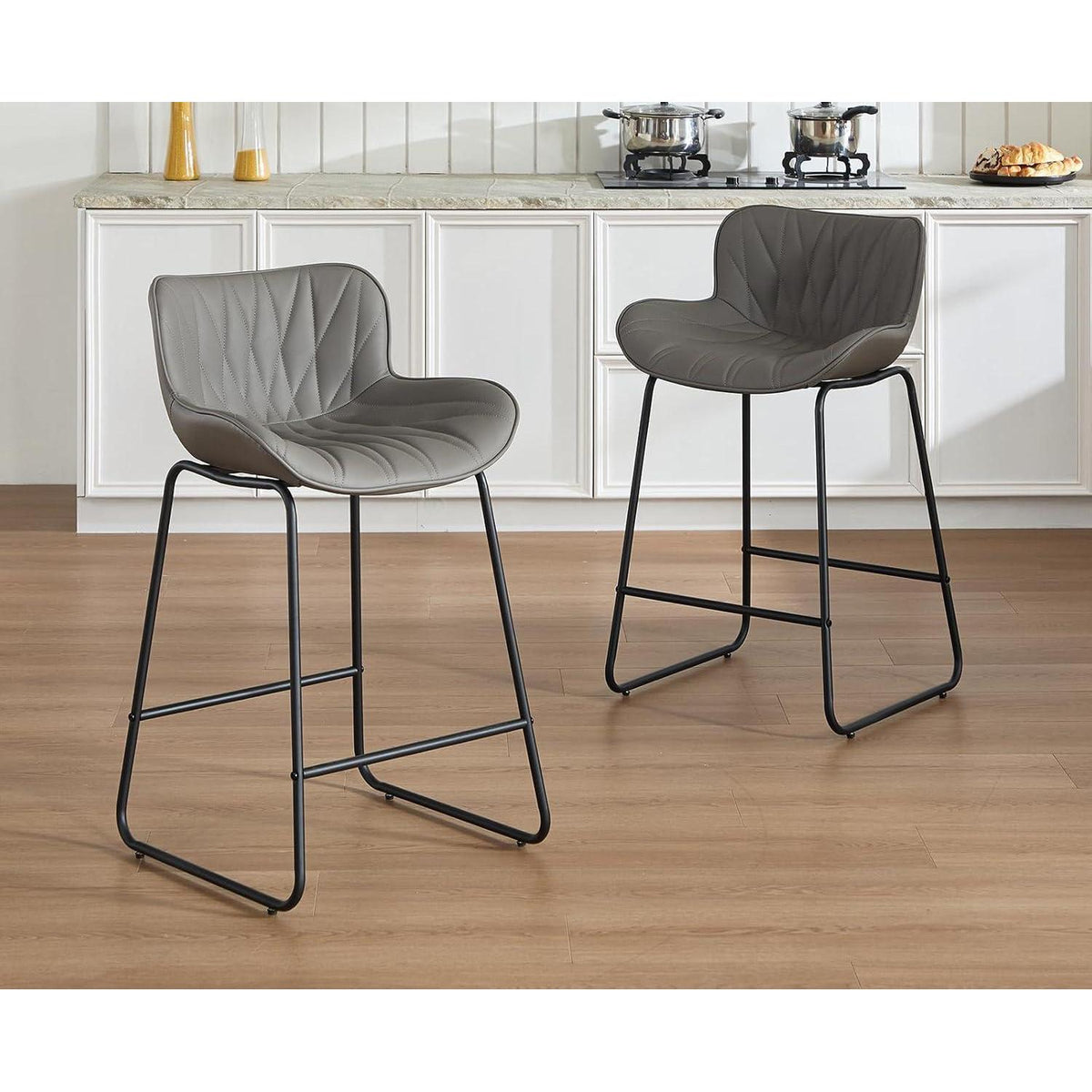 Moderner Barhocker 4er Set Grau mit Steppdesign & Komfort