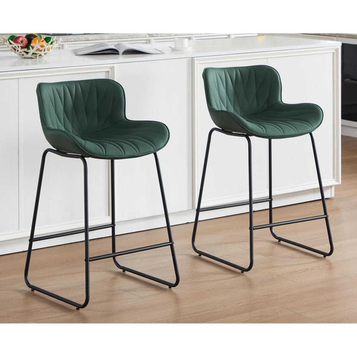 Moderner Barhocker 2er Set mit Steppdesign, Grün