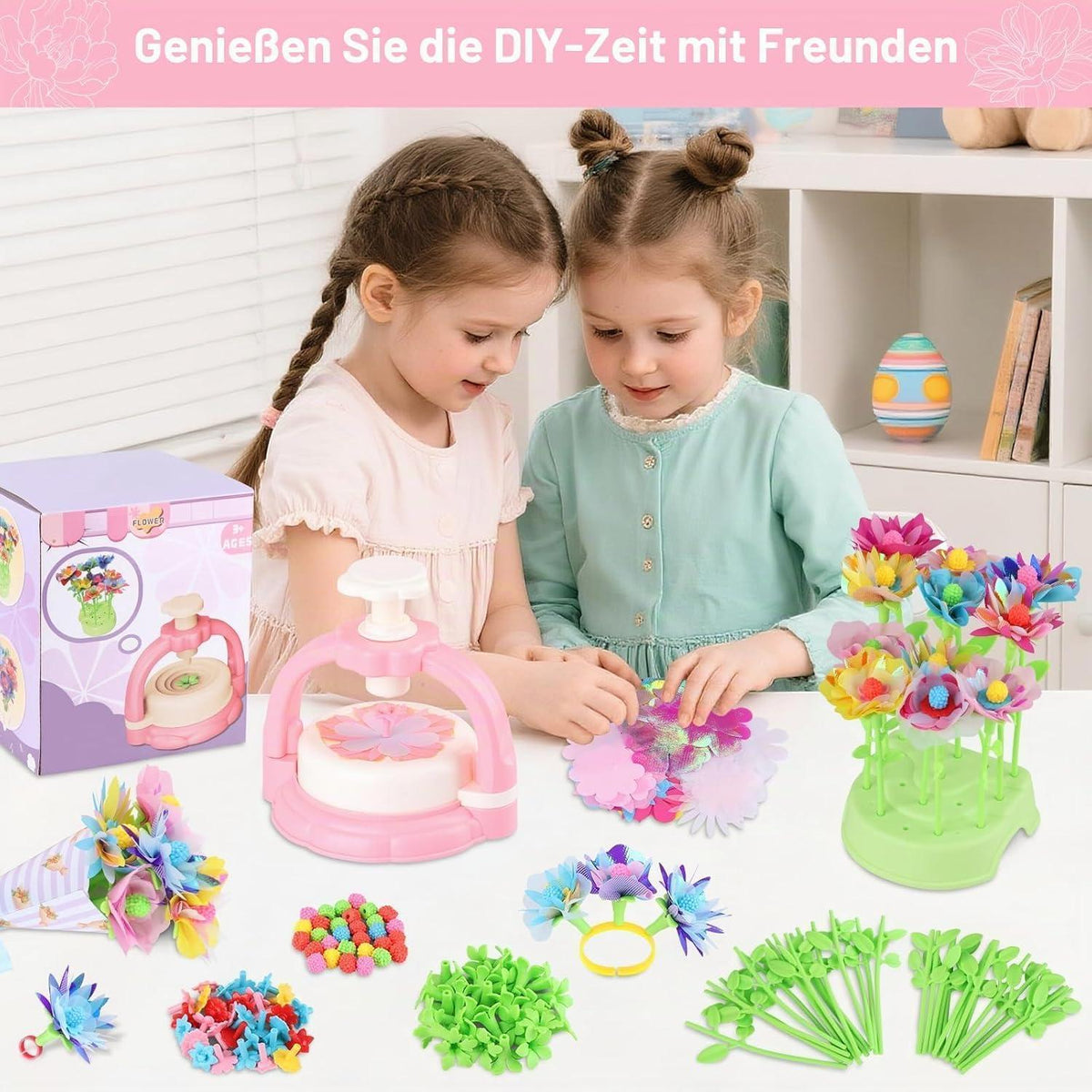 DIY Blumen Bastelset Kinder – Kreatives Spielzeug für Mädchen 4-10 Jahre