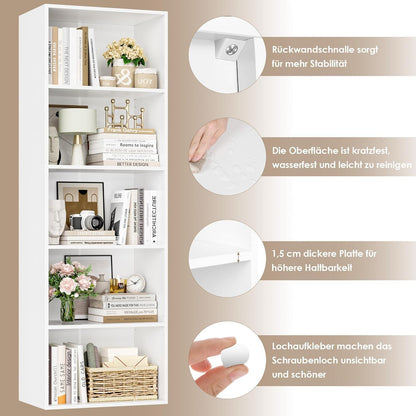5-Fächers Bücherregal weiß – Modernes Standregal 159cm