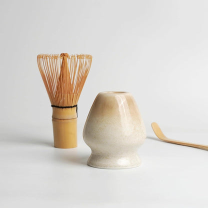 Premium Matcha Set 6-teilig – Beige Keramik & Bambus Chasen