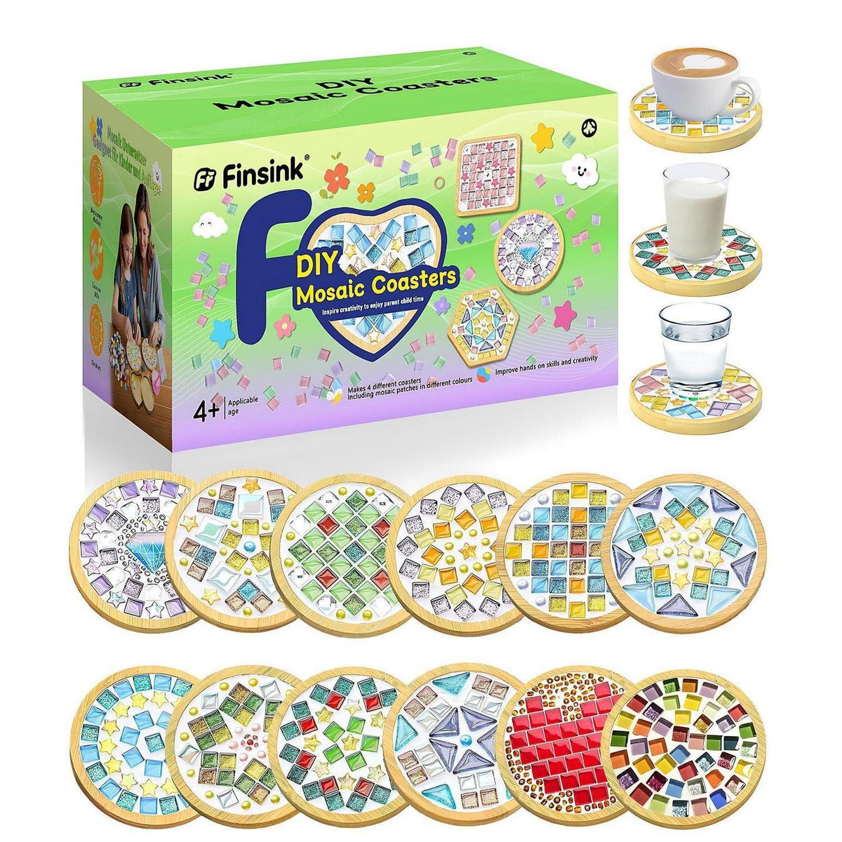 Mosaik Bastelset Kinder – 12 Untersetzer DIY Geschenk