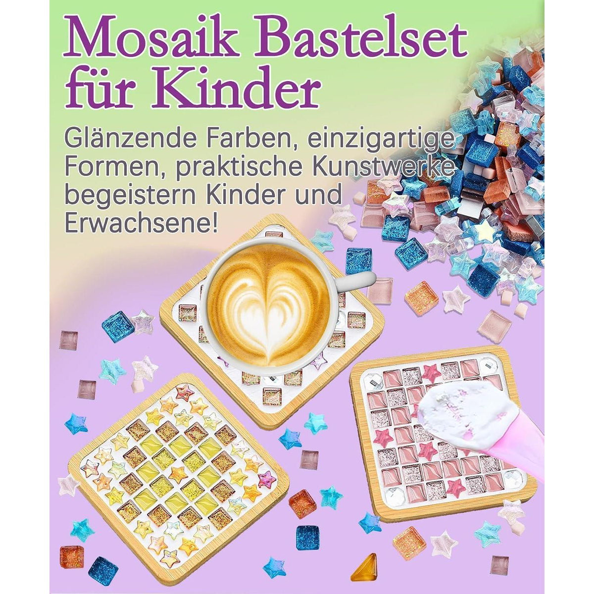 Mosaik Bastelset Kinder – 16 Untersetzer DIY Geschenk