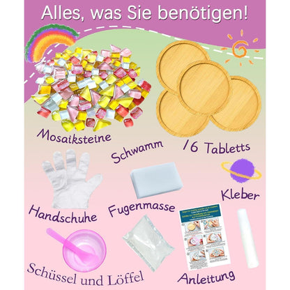 Mosaik Bastelset Kinder – 16pcs Untersetzer DIY Set