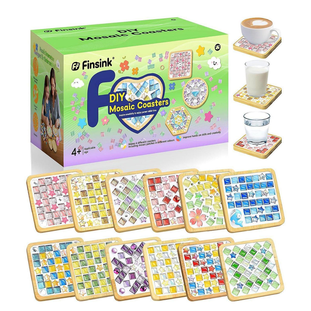 Mosaik Bastelset Kinder – 12 Untersetzer DIY Geschenk