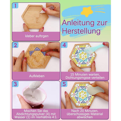Mosaik Bastelset Kinder – 12 Untersetzer DIY Geschenk