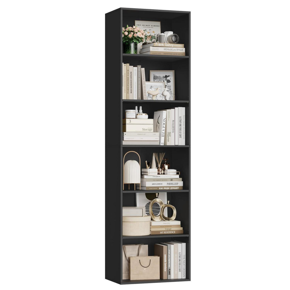 6-Fächers Bücherregal schwarz – Modernes Standregal für Wohnzimmer