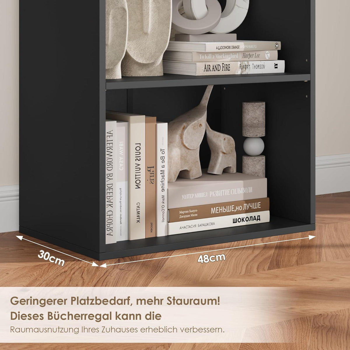 6-Fächers Bücherregal schwarz – Modernes Standregal für Wohnzimmer
