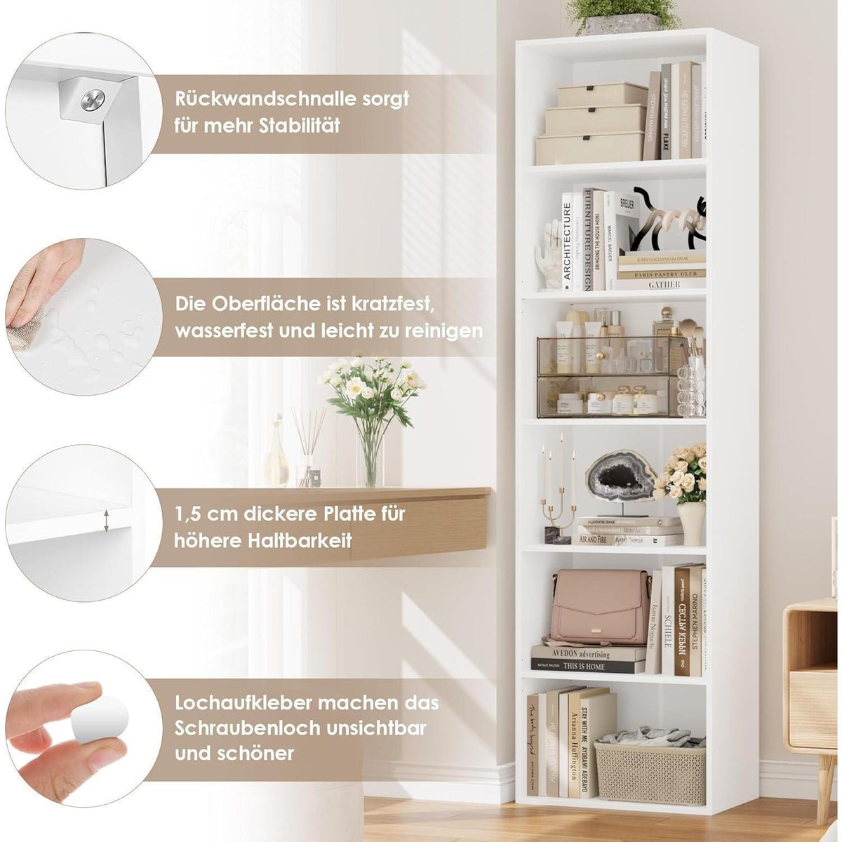 Bücherregal 6 Fächer Weiß – Modulares Standregal für Wohnzimmer