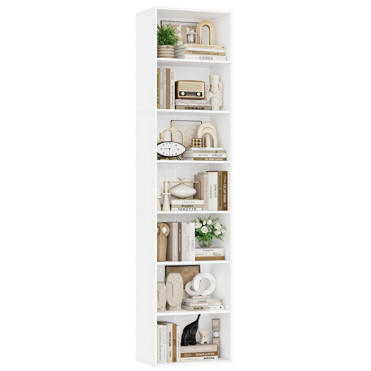 7-Fächriges Bücherregal weiß – 220 cm hoch, modernes Standregal